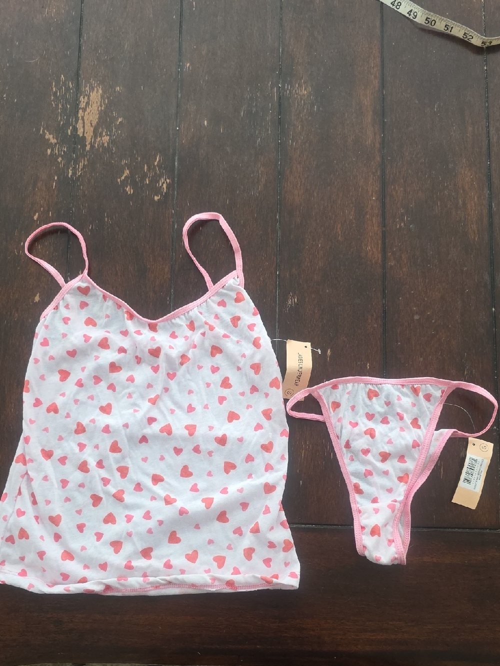 White & Pink Heart Print Cami and Thong Set